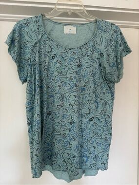 T.la blue printed cotton/modal blend capped sleeve tee
